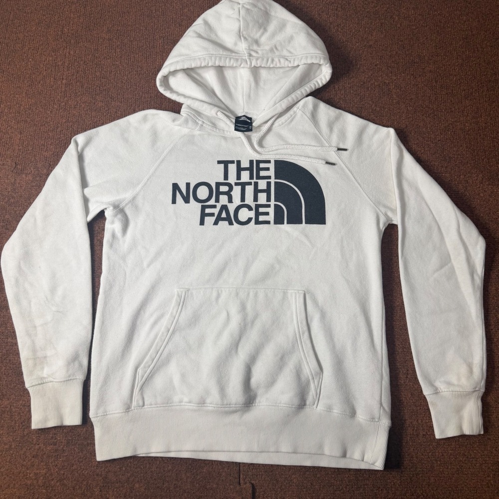 The North‎ Face Womens XS White Pullover Hoodie Logo Graphic Fleece Sweatshirt
